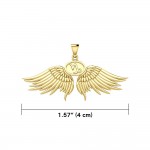 Guardian Angel Wings Solid Gold Pendant with Capricorn Zodiac Sign