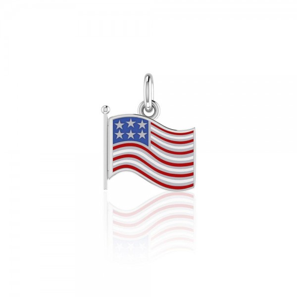 Silver American Flag with Enamel Charm