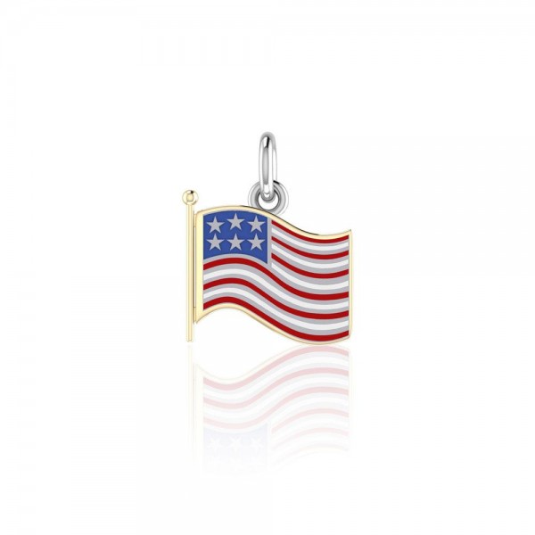 Silver and Gold American Flag with Enamel Charm