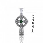 Celtic Knotwork Cross Silver Pendant with Gem