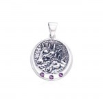 Triple Horse with Gemstone Silver Pendant