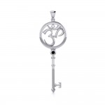 Om Symbol Spiritual Enchantment Key Silver Pendant with Gem