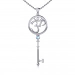 Om Symbol Spiritual Enchantment Key Pendentif en argent avec gemme