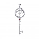 Om Symbol Spiritual Enchantment Key Silver Pendant with Gem