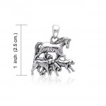 Running Horse with Dogs Silver Pendant