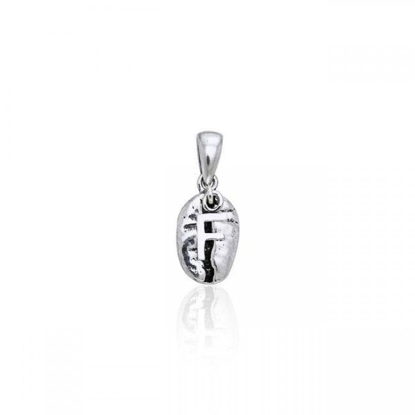 Letter F on Coffee Bean Silver Pendant