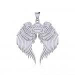 Guardian Angel Wings Silver Pendant with Aquarius Zodiac Sign