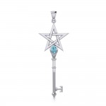 Pentagram Spiritual Enchantment Key Silver Pendant with Gem