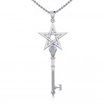 Pentagram Spiritual Enchantment Key Silver Pendant with Gem