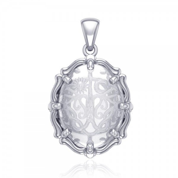 Tree of Life Sterling Silver Pendant with Natural Clear Quartz
