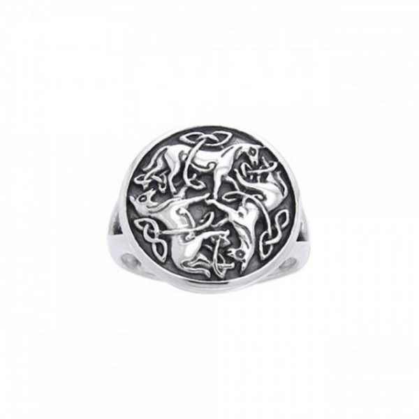 Un triquetra équestre stylisé ~ Celtic Knotwork Horse Sterling Silver Ring