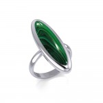 Modern Long Oval Inlaid Silver Ring