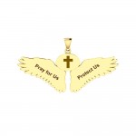Pendentif en or massif Guardian Angel Wings avec signe du zodiaque Poissons