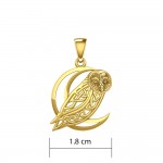 Celtic Owl on Crescent Moon Solid Gold Pendant
