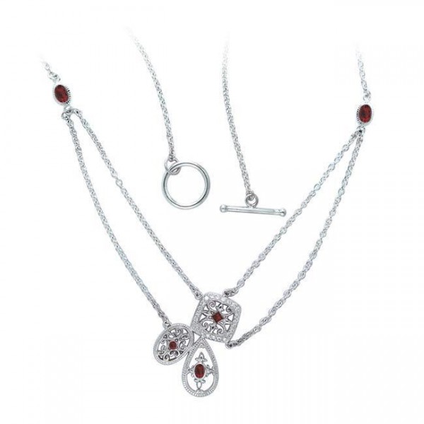 Abstract Elegance Antique Silver Necklace with Gems