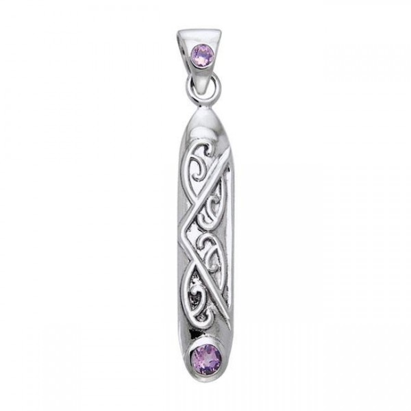 Celtic Maori Long Sterling Silver Pendant with Gemstone