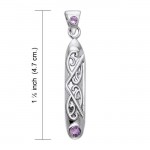 Celtic Maori Long Sterling Silver Pendant with Gemstone
