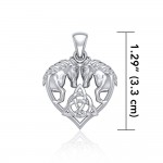 Silver Horses with Celtic Triquetra in Heart Pendant