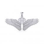 Guardian Angel Wings Silver Pendant with Pisces Zodiac Sign