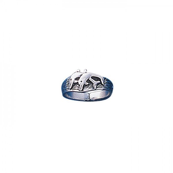 Twin Dolphins Silver Toe Ring