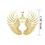 Guardian Angel Wings Solid Gold Pendant with Aries Zodiac Sign