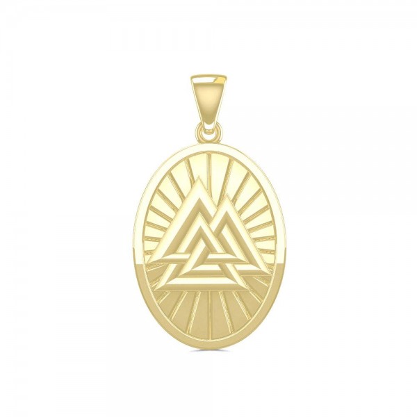 Solid Gold Viking Valknut Oval Pendant Jewelry
