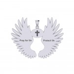 Guardian Angel Wings Silver Pendant with Aries Zodiac Sign