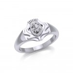 Thistle Silver Ring with Gemstone