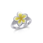 Plumeria - Hawaii National Flower Silver Enamel Ring
