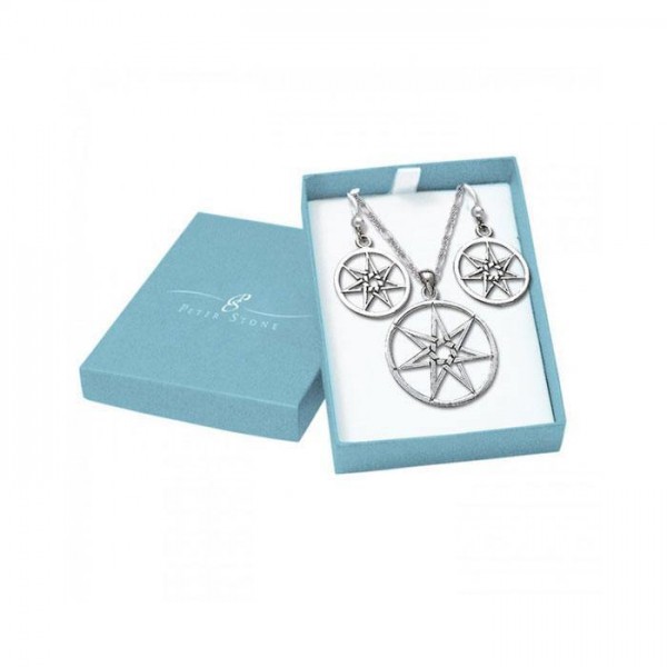 Silver Elven Star Pendant Chain and Earrings Box Set
