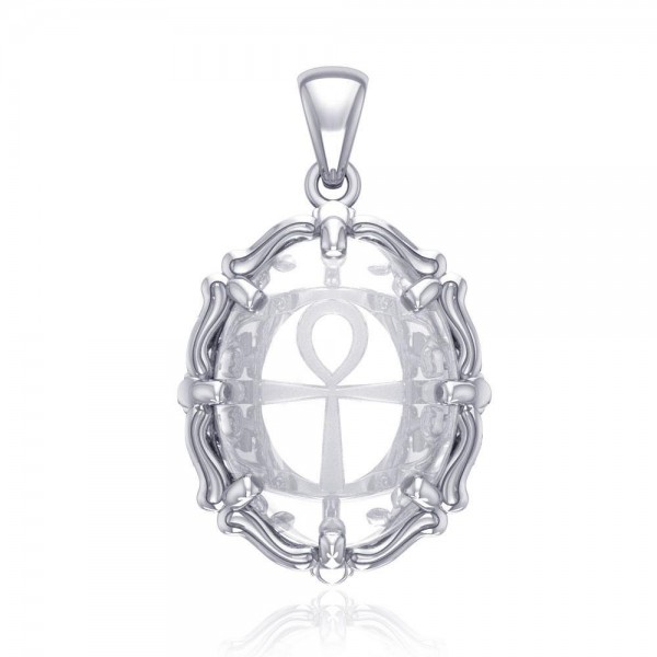 Ankh Sterling Silver Pendant with Natural Clear Quartz