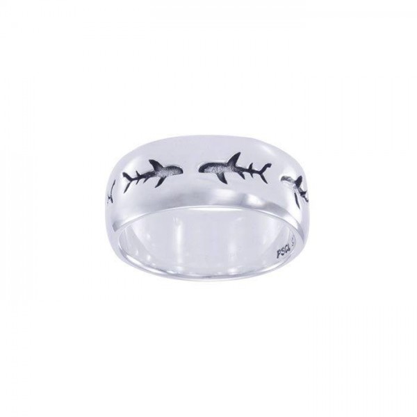 Whale Shark School Sterling Silver Band Ring