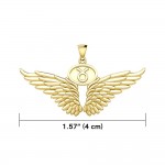 Guardian Angel Wings Solid Gold Pendant with Taurus Zodiac Sign