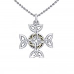 Pendentif Celtic Knotwork Cross Silver and Gold