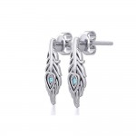 Peacock Tail Silver Post Earrings with Gemstone
