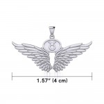 Guardian Angel Wings Silver Pendant with Taurus Zodiac Sign