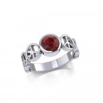 Peace Symbol Silver Band Ring With Gemstone