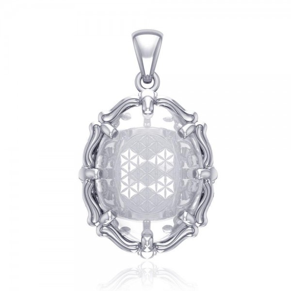 Flower of Life Sterling Silver Pendant with Natural Clear Quartz