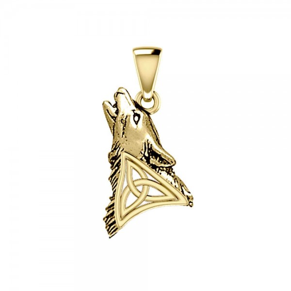 Celtic Howling Wolf Solid Gold Pendant