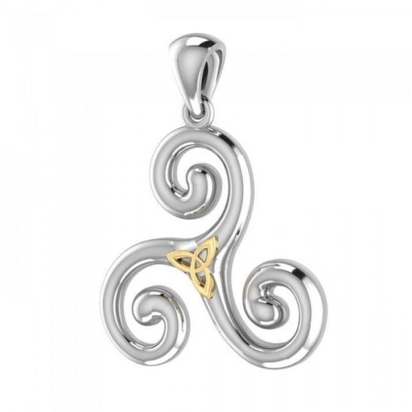 Représentation artistique simplifiée ~ Bijoux pendentifs celtiques Triquetra en argent sterling avec accent en or 18 carats