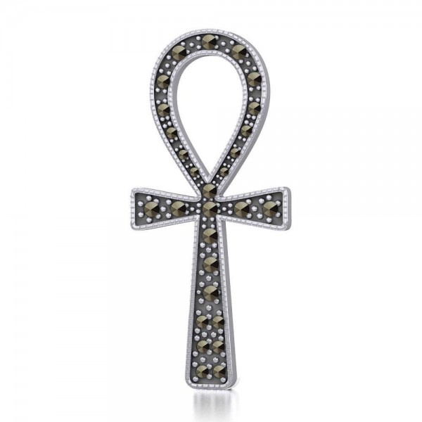 Sterling Silver Ankh Pendant with Marcasite