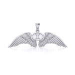 Guardian Angel Wings Silver Pendant with Gemini Zodiac Sign