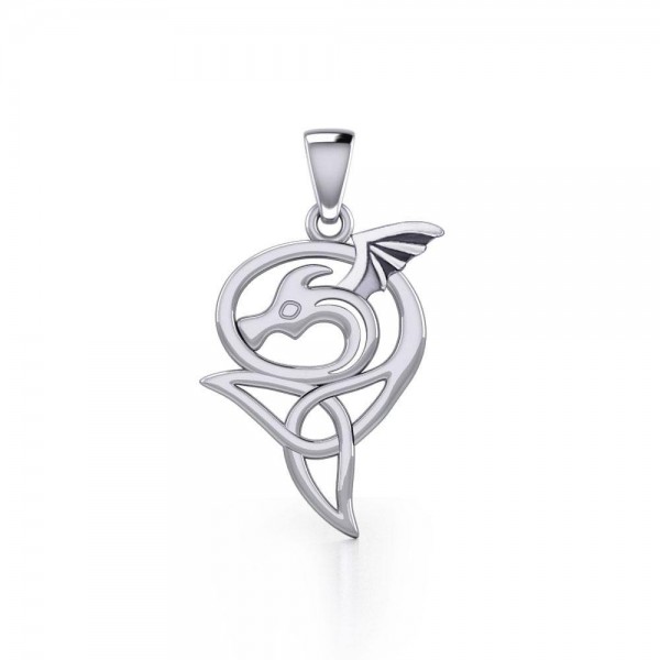 Dragon volant avec pendentif en argent Celtic Trinity Knot