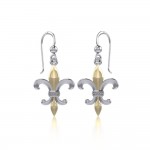 Symbolisme brillant en Fleur-de-Lis ~ Boucles d’oreilles crochet à bijoux en argent sterling avec accent or 14 carats