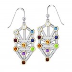 Kabbalah with Chakra Gemstone Silver and Gold Earrings