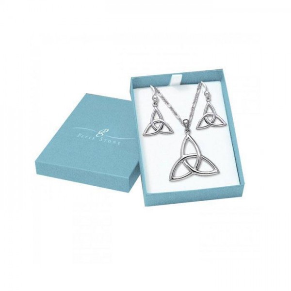 Silver Celtic Trinity Knot Pendant Chain and Earrings Box Set