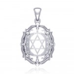 Star of David Sterling Silver Pendant with Natural Clear Quartz
