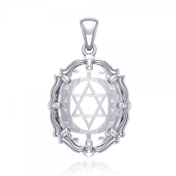 Star of David Sterling Silver Pendant with Natural Clear Quartz