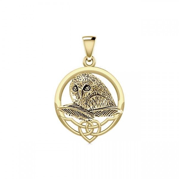 Celtic Owl Solid Gold Pendant