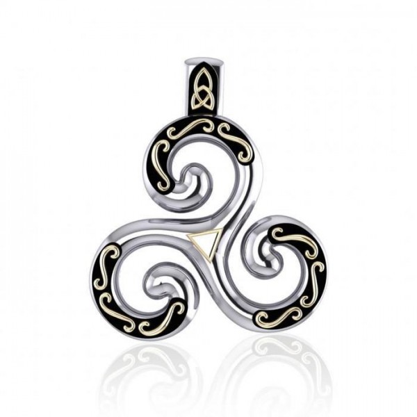 Croyez en la spirale de la vie ~ Bijoux en argent sterling Celtic Triquetra Avec accent en or 18 carats